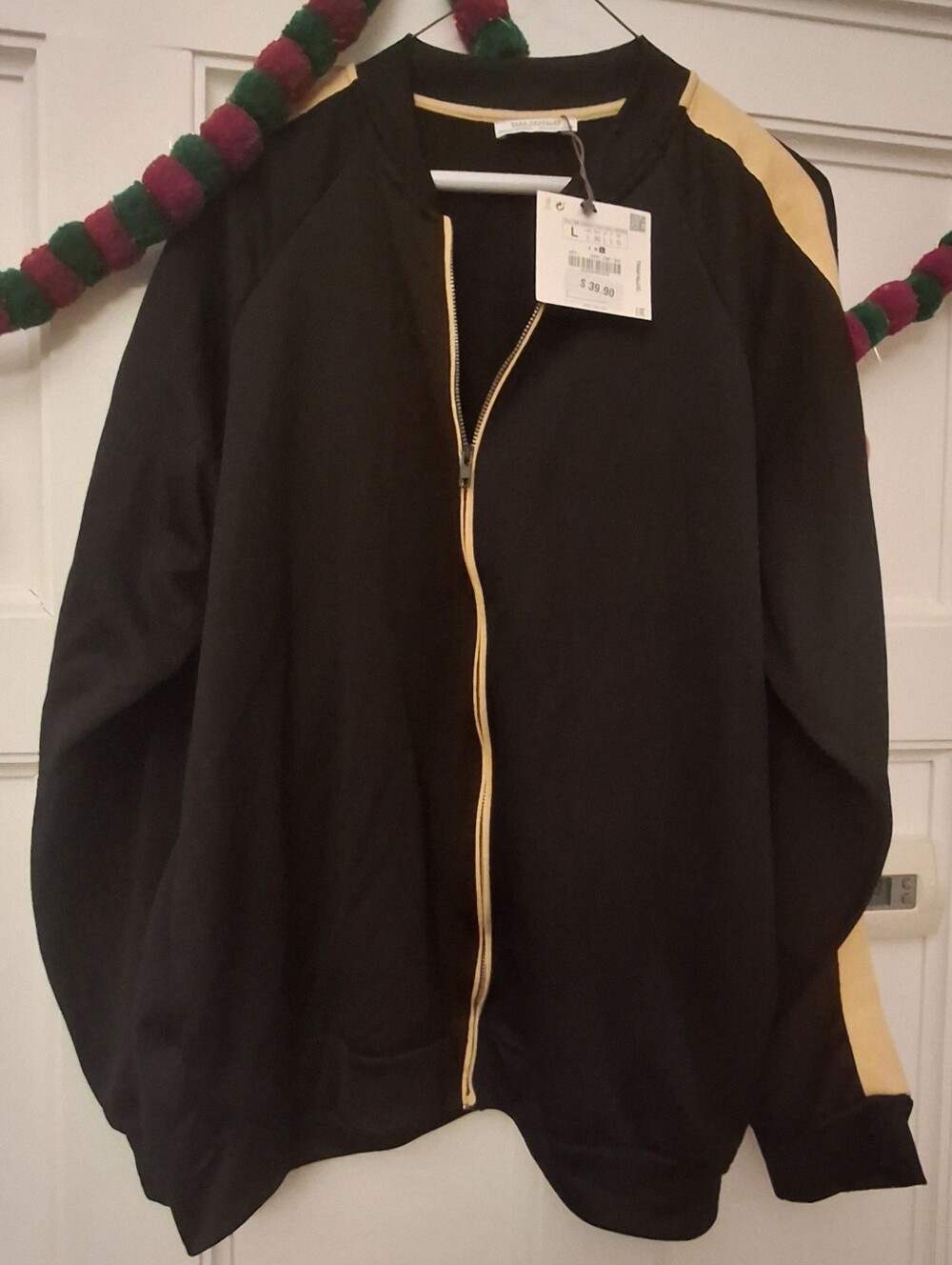 New With Tag Zara Trafaluc Black With Gold Stripe Zipup Jacket Size L